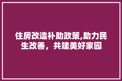 住房改造补助政策,助力民生改善,共建美好家园 装修材料 住房改造补助政策,助力民生改善,共建美好家园 装修材料