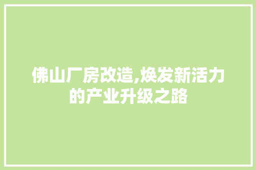 佛山厂房改造,焕发新活力的产业升级之路 装修攻略