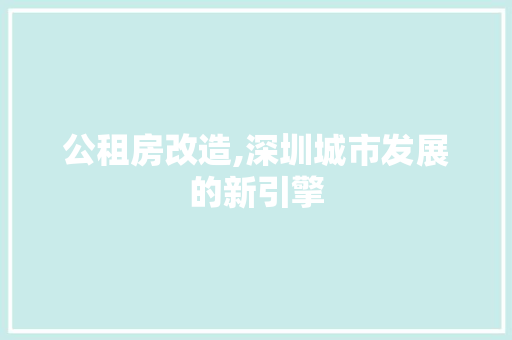 公租房改造,深圳城市发展的新引擎