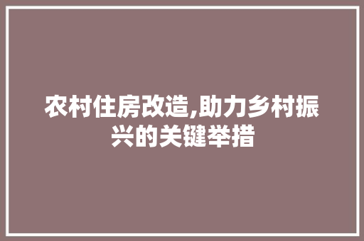 农村住房改造,助力乡村振兴的关键举措