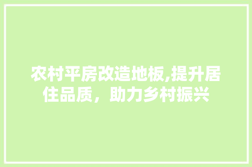 农村平房改造地板,提升居住品质，助力乡村振兴