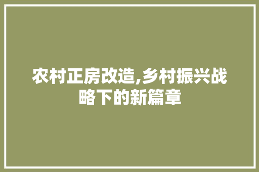 农村正房改造,乡村振兴战略下的新篇章