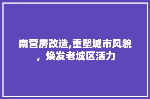南营房改造,重塑城市风貌，焕发老城区活力