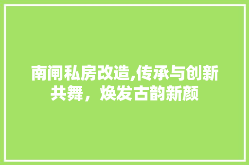 南闸私房改造,传承与创新共舞，焕发古韵新颜