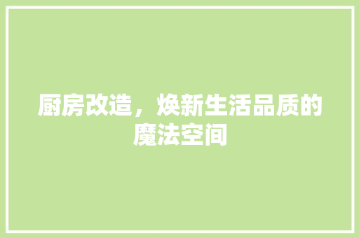 厨房改造，焕新生活品质的魔法空间