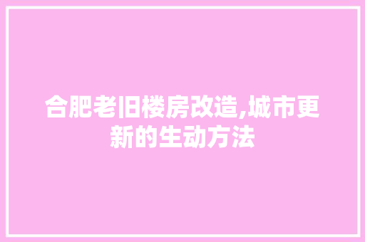 合肥老旧楼房改造,城市更新的生动方法