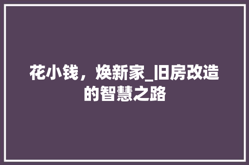 花小钱，焕新家_旧房改造的智慧之路