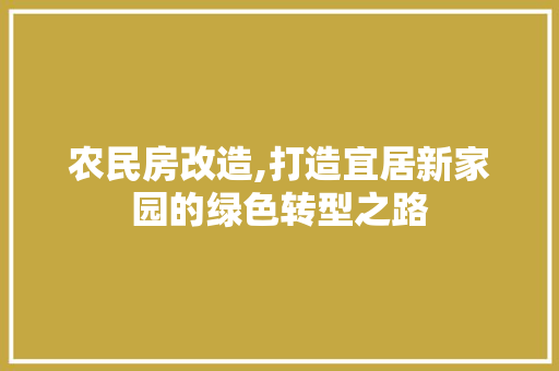 农民房改造,打造宜居新家园的绿色转型之路