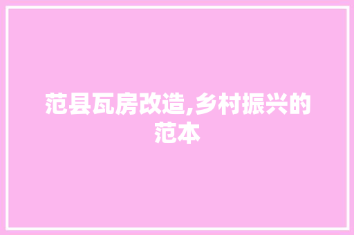 范县瓦房改造,乡村振兴的范本