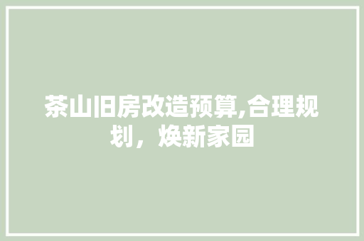 茶山旧房改造预算,合理规划，焕新家园