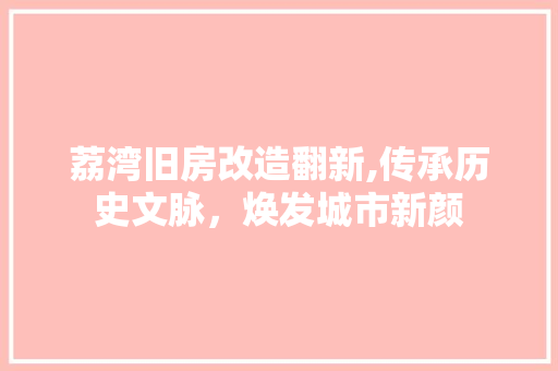 荔湾旧房改造翻新,传承历史文脉，焕发城市新颜