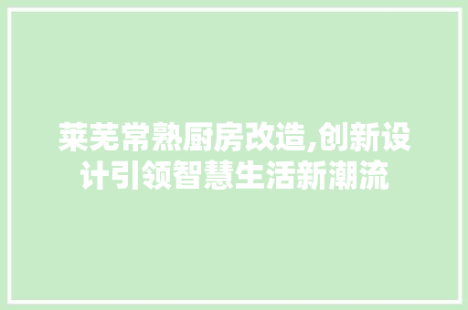莱芜常熟厨房改造,创新设计引领智慧生活新潮流