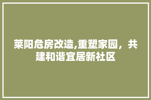 莱阳危房改造,重塑家园，共建和谐宜居新社区