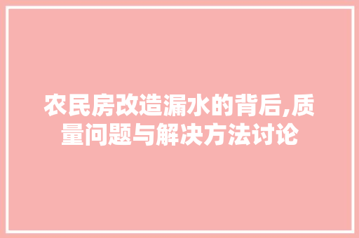 农民房改造漏水的背后,质量问题与解决方法讨论