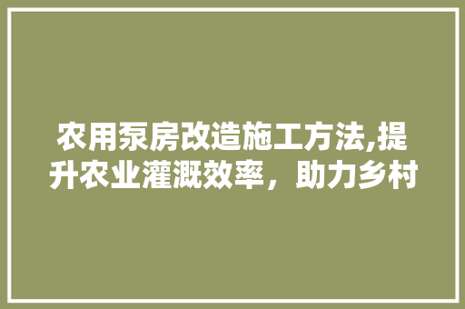 农用泵房改造施工方法,提升农业灌溉效率，助力乡村振兴
