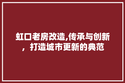 虹口老房改造,传承与创新，打造城市更新的典范