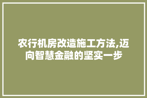 农行机房改造施工方法,迈向智慧金融的坚实一步