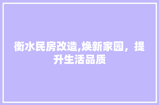 衡水民房改造,焕新家园，提升生活品质