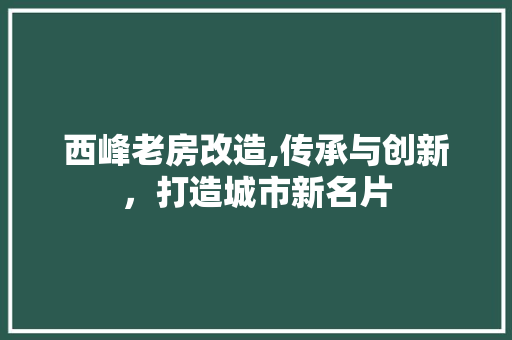 西峰老房改造,传承与创新，打造城市新名片