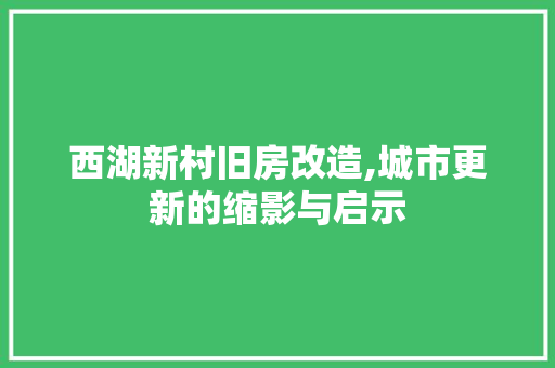 西湖新村旧房改造,城市更新的缩影与启示 装修攻略
