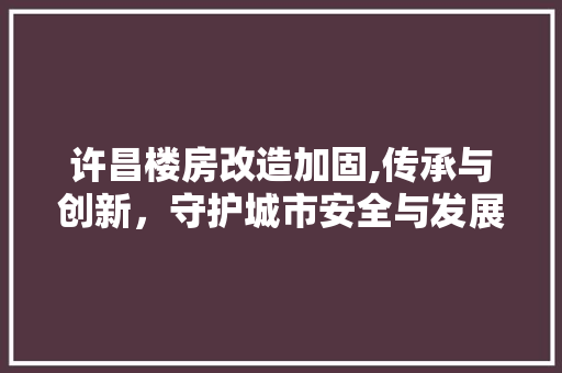 许昌楼房改造加固,传承与创新，守护城市安全与发展
