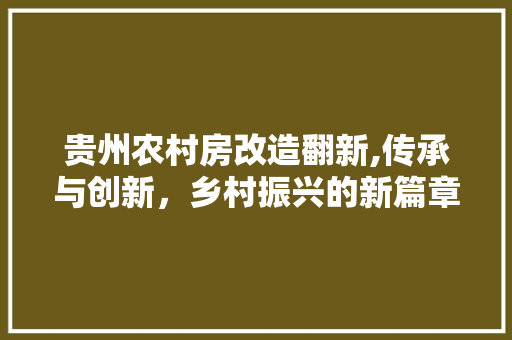 贵州农村房改造翻新,传承与创新，乡村振兴的新篇章 隔断设计