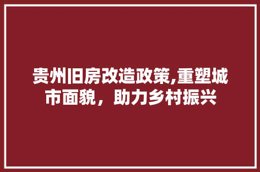 贵州旧房改造政策,重塑城市面貌，助力乡村振兴