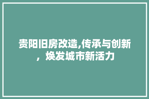 贵阳旧房改造,传承与创新，焕发城市新活力