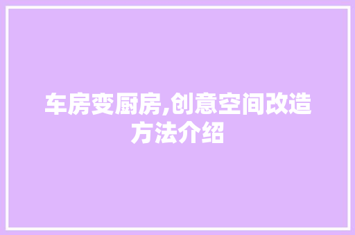 车房变厨房,创意空间改造方法介绍