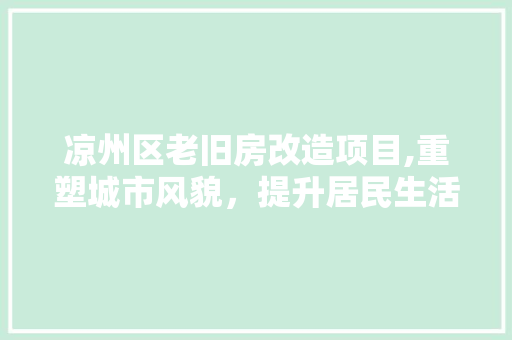 凉州区老旧房改造项目,重塑城市风貌，提升居民生活品质