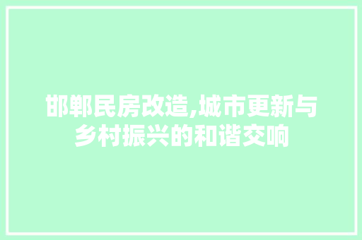 邯郸民房改造,城市更新与乡村振兴的和谐交响 景观设计