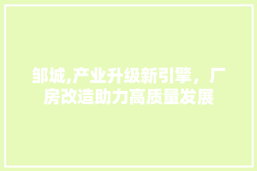 邹城,产业升级新引擎，厂房改造助力高质量发展