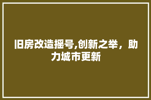 旧房改造摇号,创新之举，助力城市更新 装修攻略
