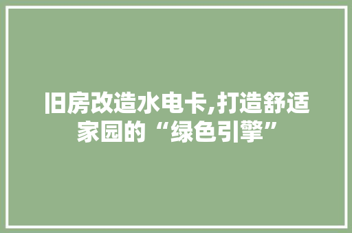 旧房改造水电卡,打造舒适家园的“绿色引擎”