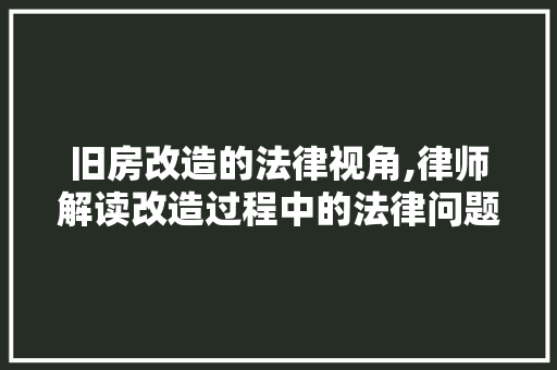 旧房改造的法律视角,律师解读改造过程中的法律问题