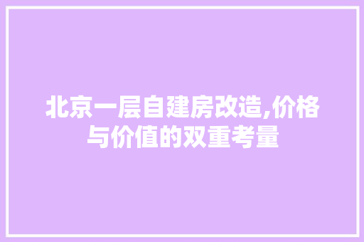 北京一层自建房改造,价格与价值的双重考量