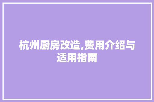杭州厨房改造,费用介绍与适用指南 装修材料