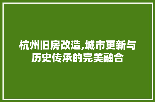 杭州旧房改造,城市更新与历史传承的完美融合
