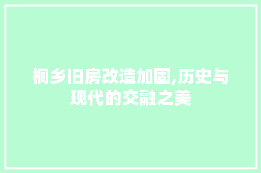 桐乡旧房改造加固,历史与现代的交融之美 装修攻略