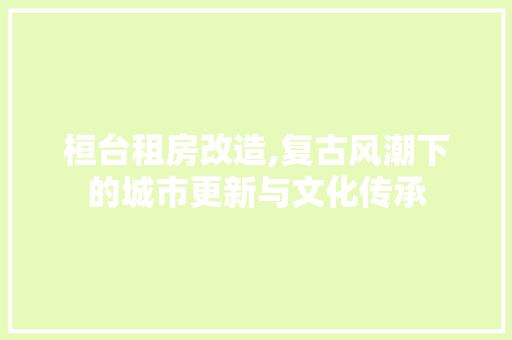 桓台租房改造,复古风潮下的城市更新与文化传承