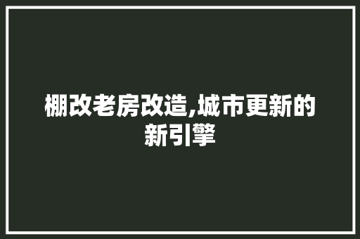 棚改老房改造,城市更新的新引擎