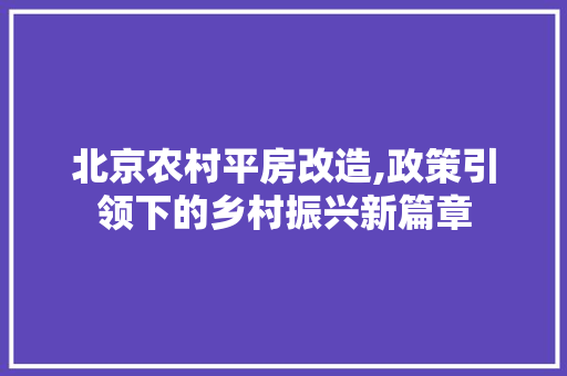 北京农村平房改造,政策引领下的乡村振兴新篇章