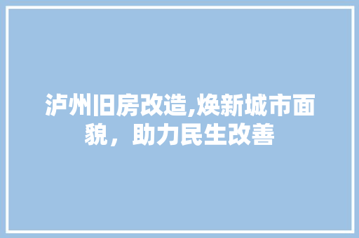 泸州旧房改造,焕新城市面貌，助力民生改善