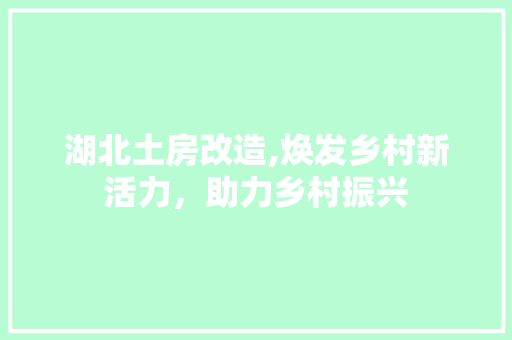 湖北土房改造,焕发乡村新活力，助力乡村振兴