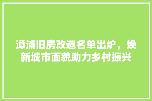 漳浦旧房改造名单出炉，焕新城市面貌助力乡村振兴 墙面装饰