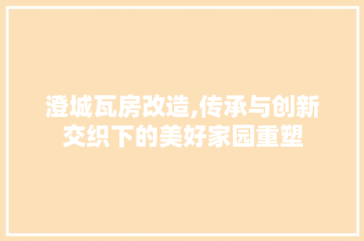澄城瓦房改造,传承与创新交织下的美好家园重塑