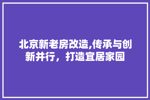 北京新老房改造,传承与创新并行，打造宜居家园
