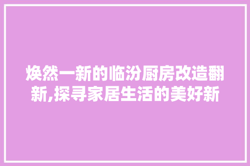 焕然一新的临汾厨房改造翻新,探寻家居生活的美好新篇章