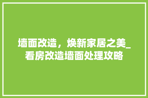 墙面改造，焕新家居之美_看房改造墙面处理攻略