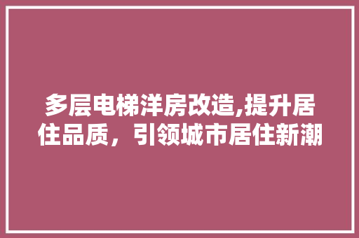 多层电梯洋房改造,提升居住品质，引领城市居住新潮流